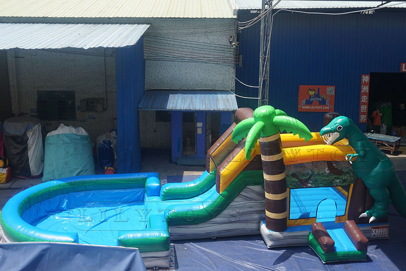 inflatable d Jurassic Park bounce slide with pool