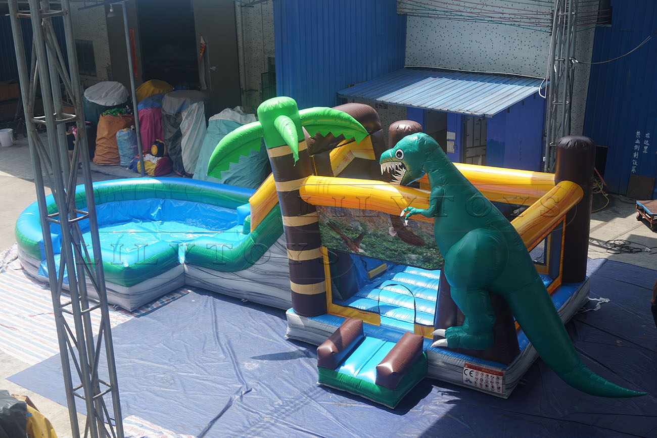 inflatable d Jurassic Park bounce slide with pool