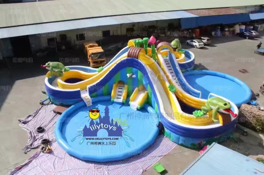 frog inflatable water park with 3 pools