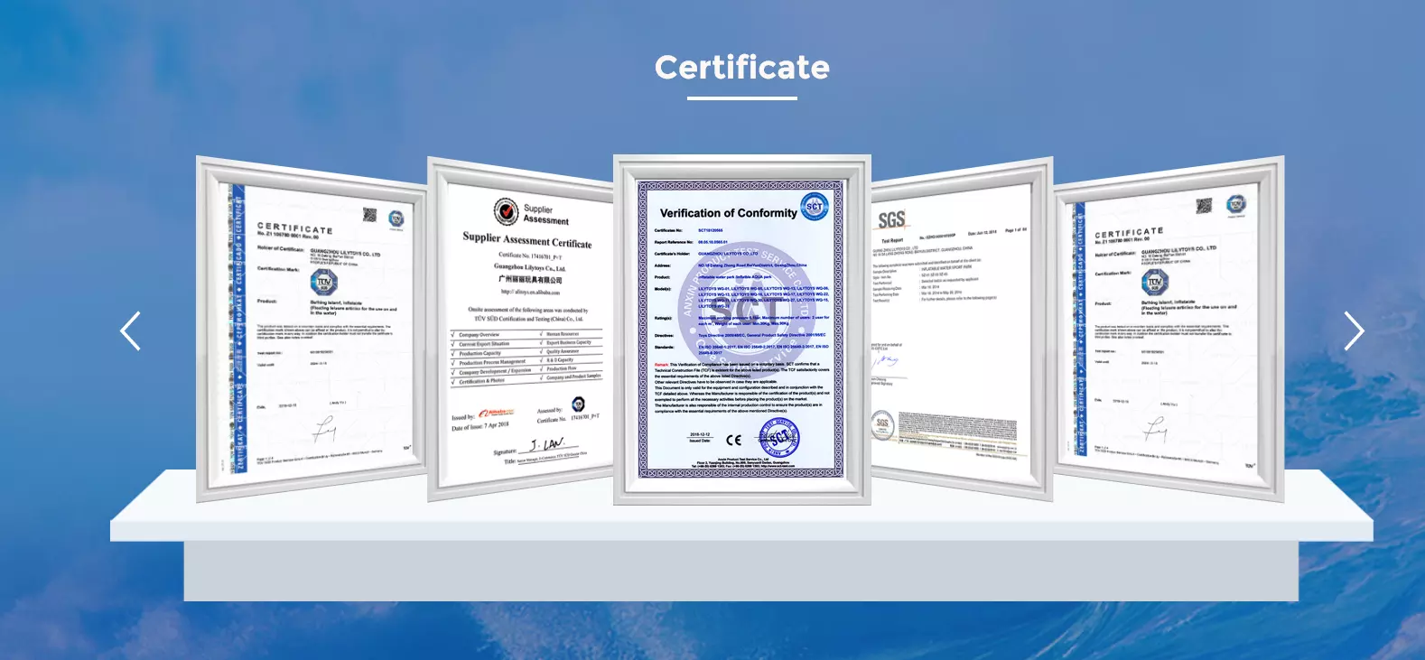 inflatable aqua park Certificate