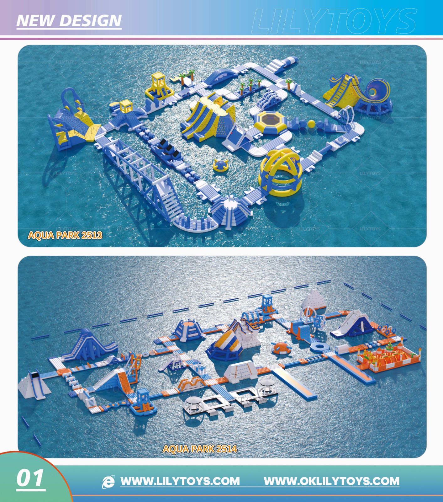 big inflatable water obstacle course with big towers and slide