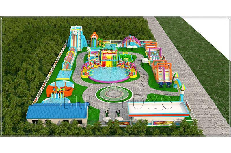 Lilytoys professional inflatable water park project customized commercial big water sldie for adult kids water play equipment with big frame pool