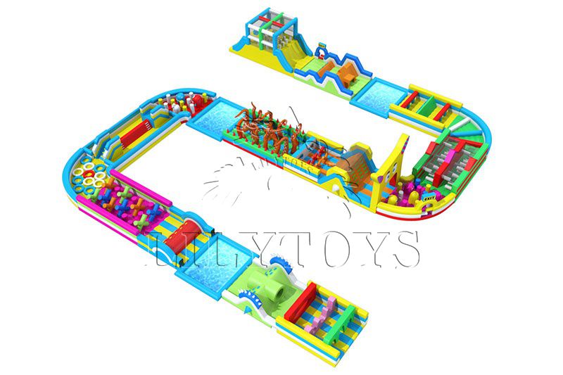 Inflatable obstacle course sport games with pool for outdoor