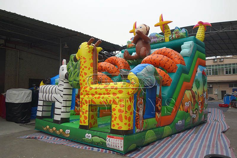 Customized animal theme inflatable dry slide party slide for kids
