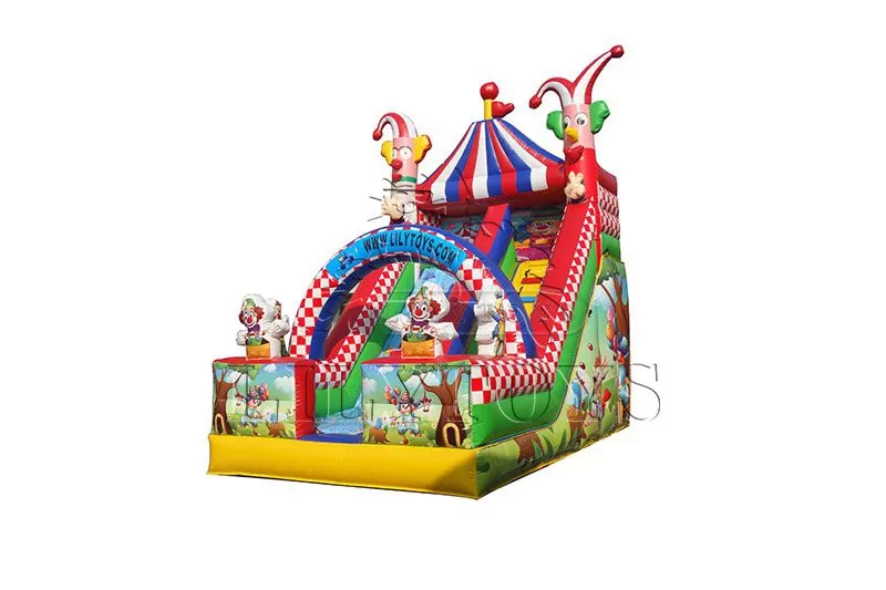 Lilytoys top selling clown theme inflatable slide for kids,  waterproof tarpaulin jumping playground