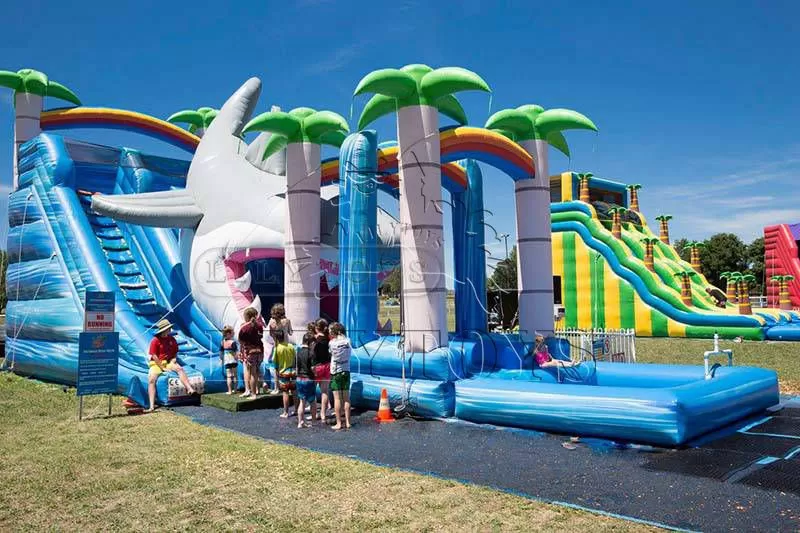 commercial inflatable big water slide with pool for sale