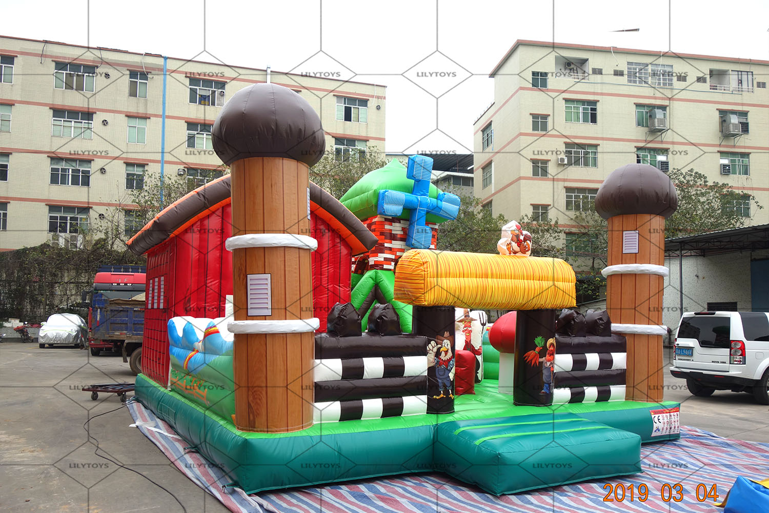 inflatable farm bounce castle with slide