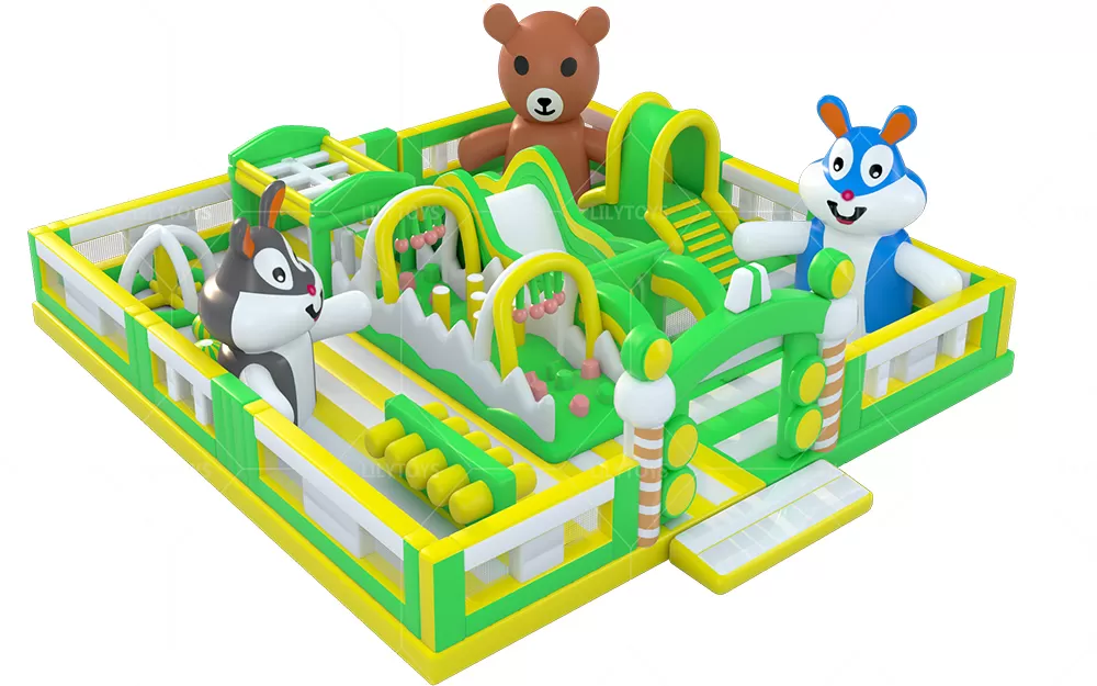 green animial inflatable playground funcity