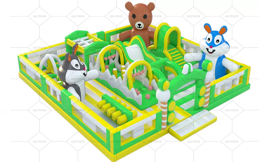 green animial inflatable playground funcity