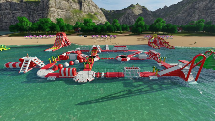 Big floating water park on the beach