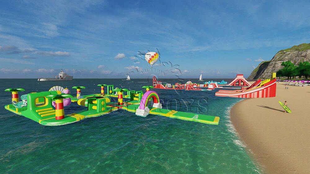 Big floating water park on the beach