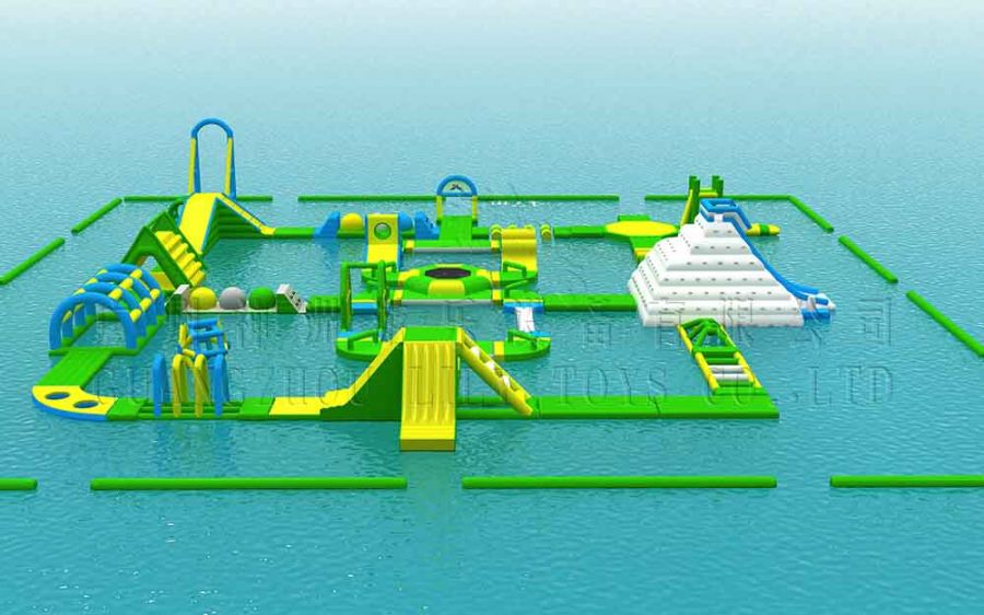 Green inflatable water park for adults