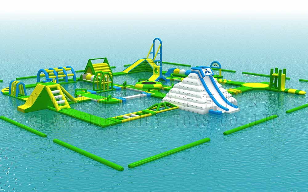 Green inflatable water park for adults