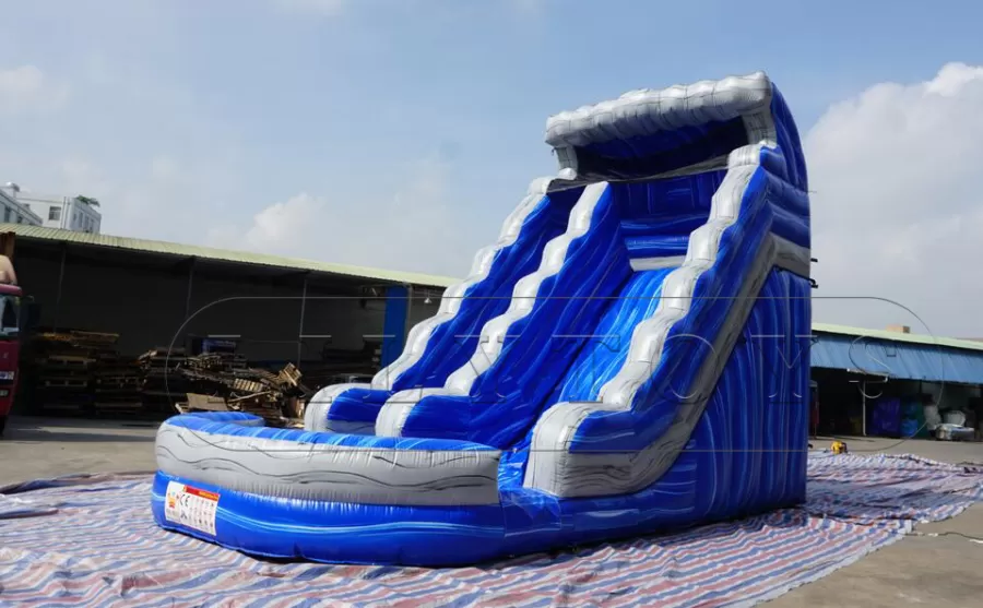 high inflatable blue slide with pool for sale