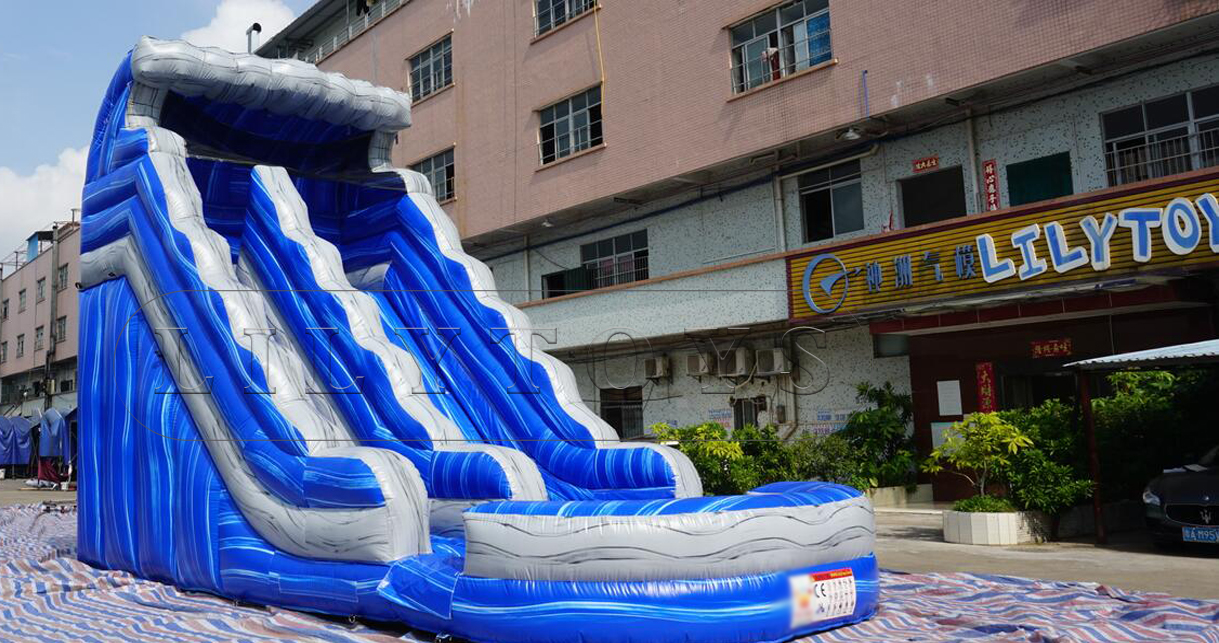 high inflatable blue slide with pool for sale