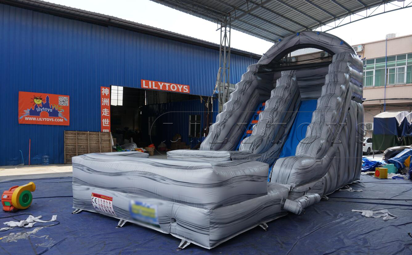 grey rock inflatable slide with pool for kids