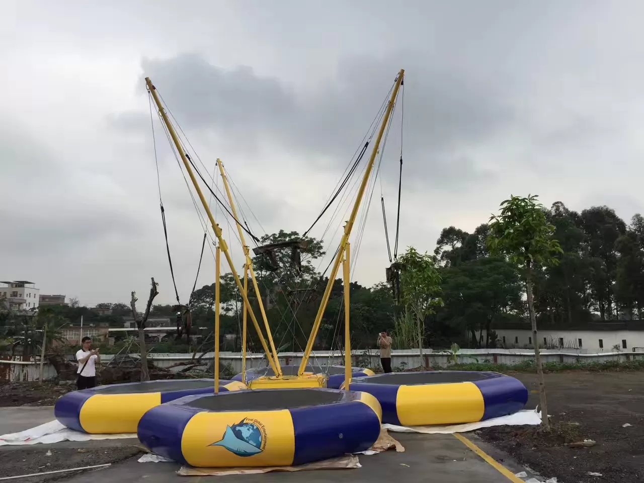 4 person jumping trampoline