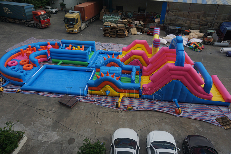 summer inflatable water obstacle with the pool