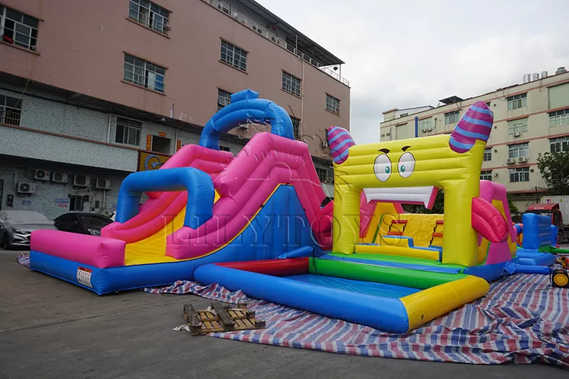 summer inflatable water obstacle with the pool