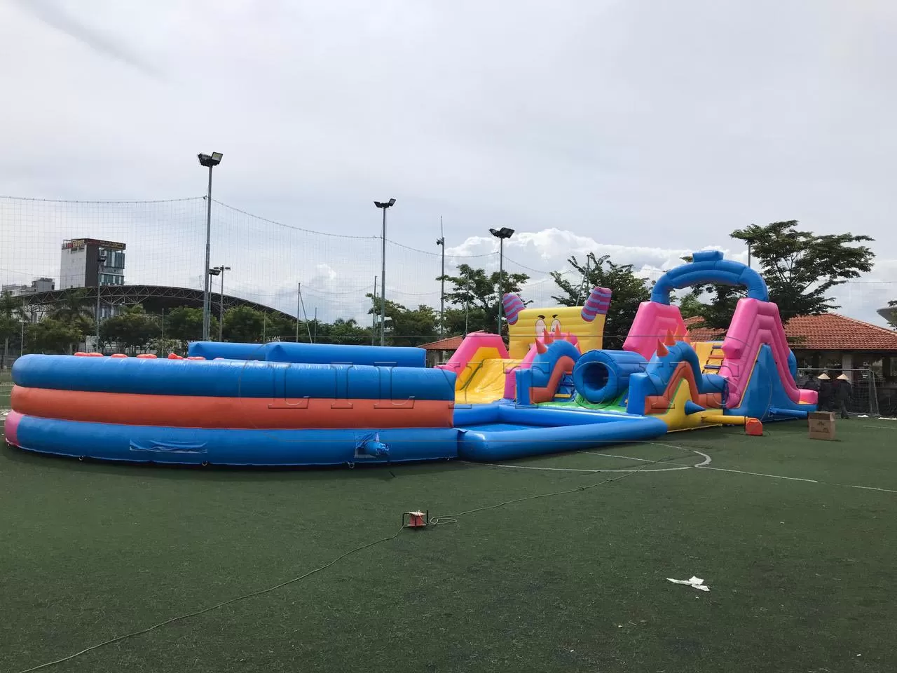 summer inflatable water obstacle with the pool