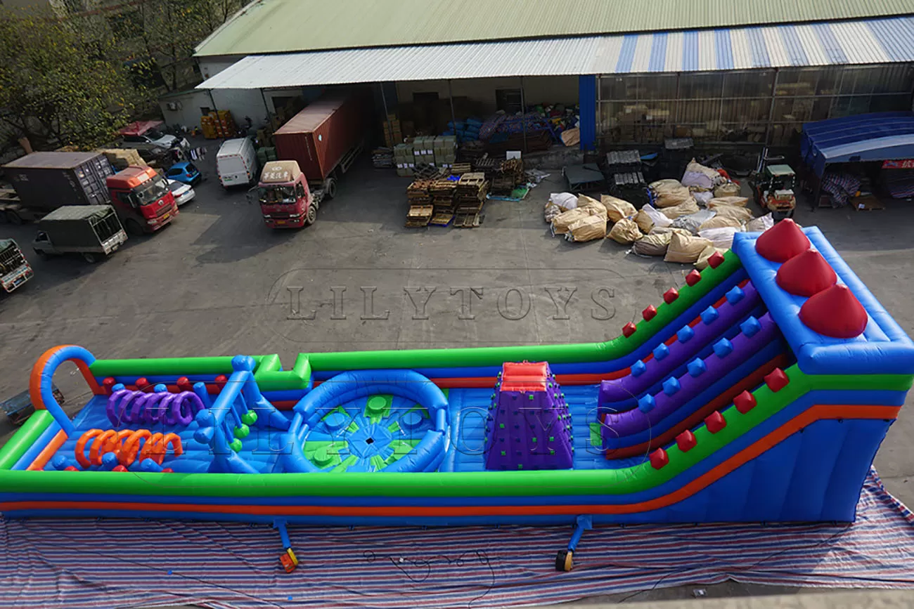 inflatable indoor sport obstacle with meltdown and climbing