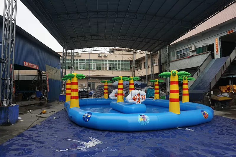 inflatable palm tree swimming pool with island