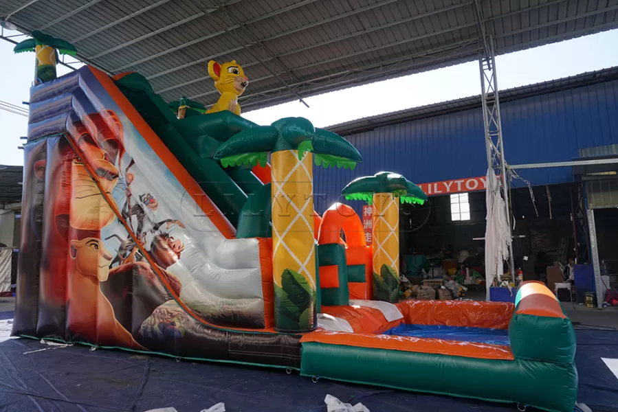 line inflatable water slide with pool