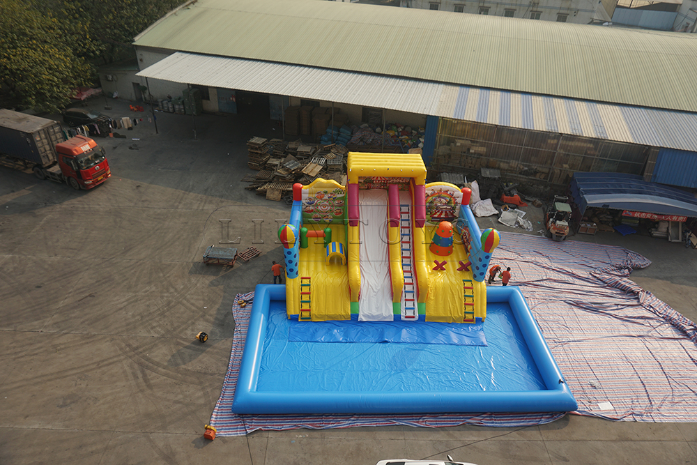 Carnival inflatable water park with pool