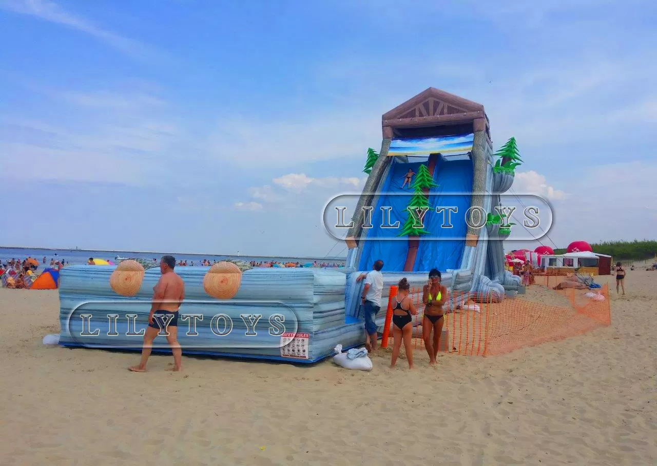 wooden inflatable giant hippo slide for adults