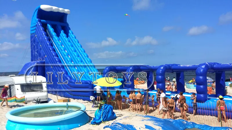 blue adults inflatable water slide for beach