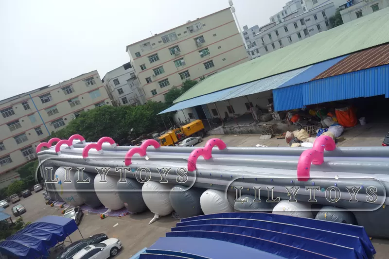 grey color inflatable city slide with big pool