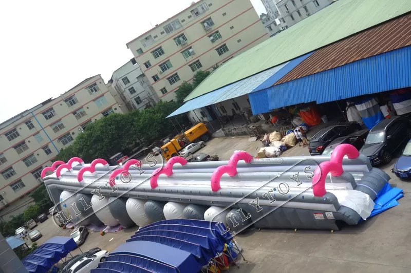 grey color inflatable city slide with big pool