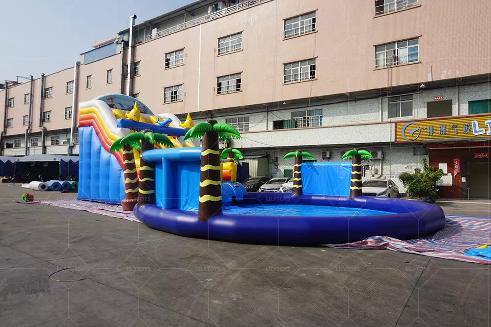 tropical jungle inflatable water park slide with pool