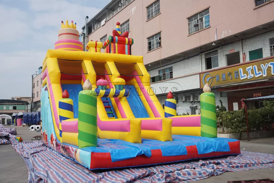 Birthday cake inflatable slide