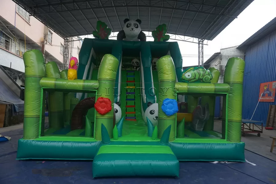 New Design lovely panda inflatable dry slide