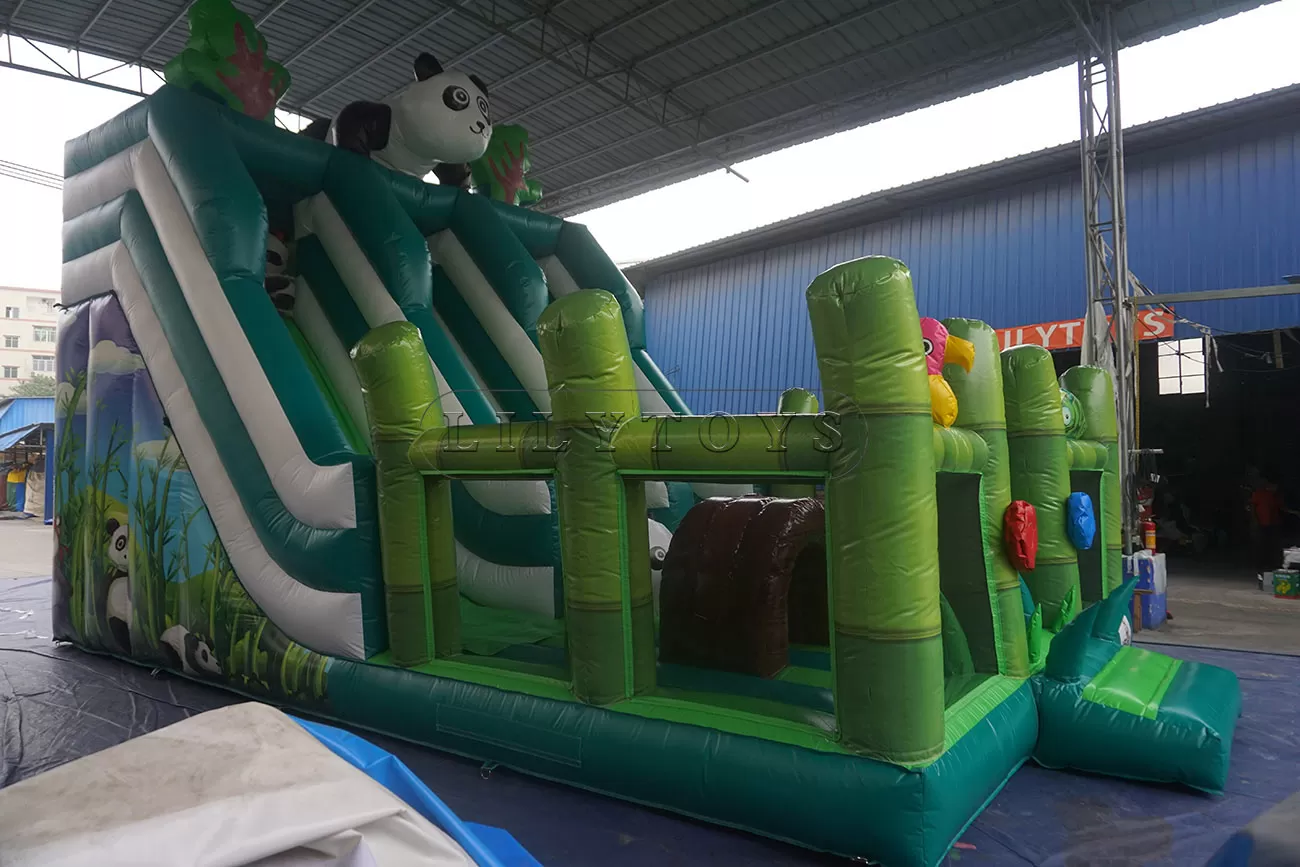 New Design lovely panda inflatable dry slide
