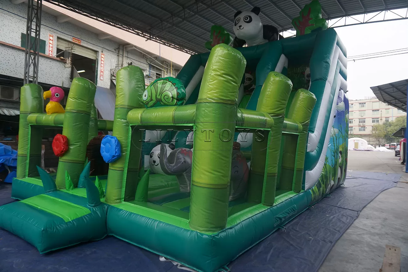 New Design lovely panda inflatable dry slide