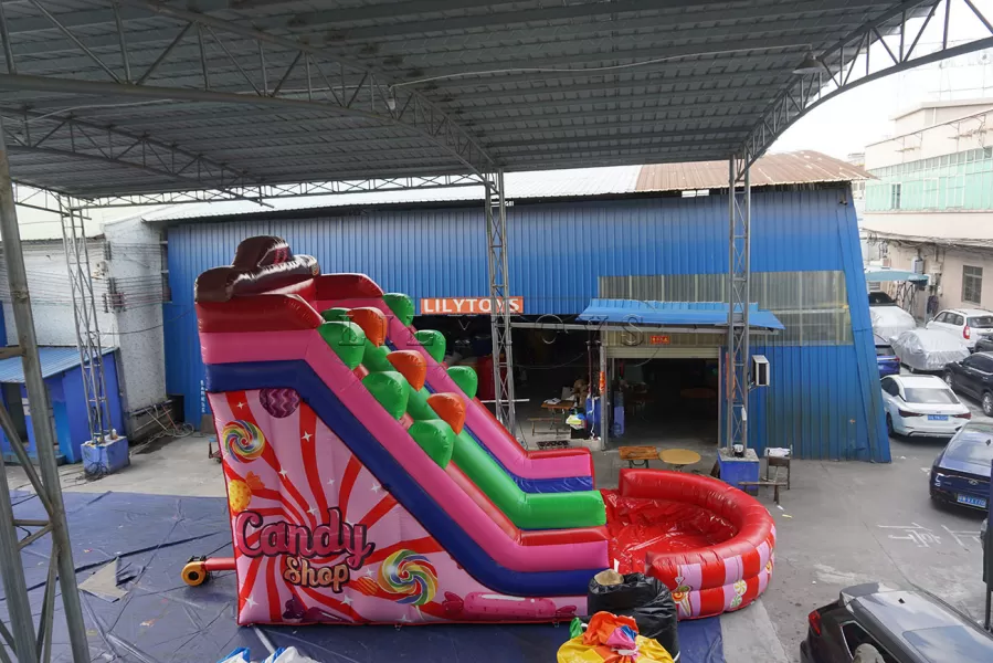 Candy themed inflatable water slide