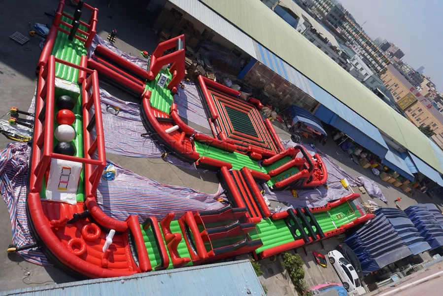 Red inflatable obstacle course