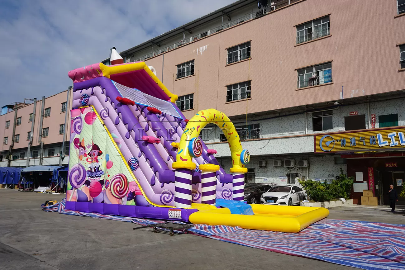 New design candy inflatable water slide with pool