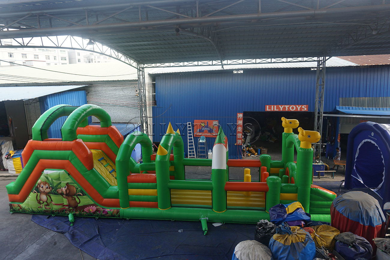 Race inflatable double obstacle course