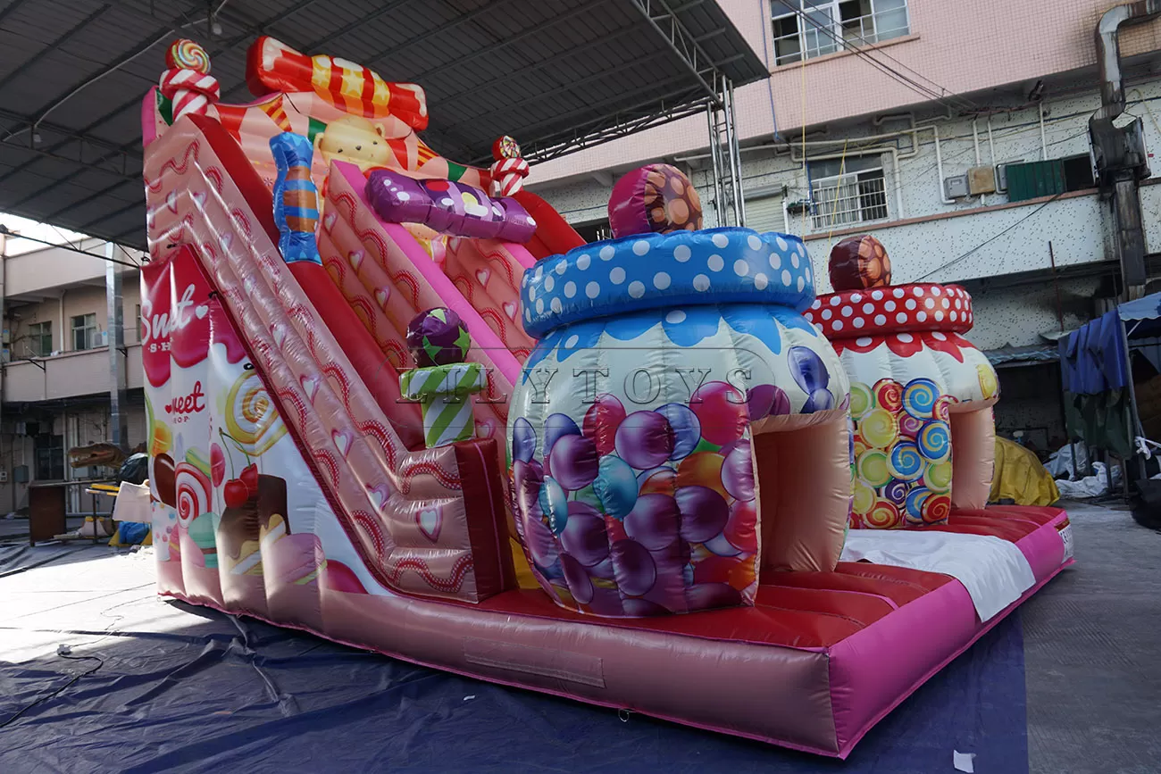 Colorful popular inflatable candy bouncy slide for sale