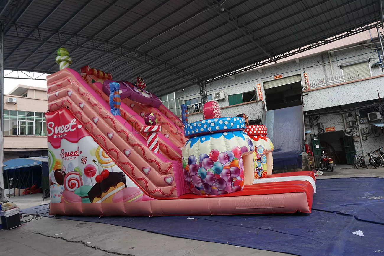 Colorful popular inflatable candy bouncy slide for sale