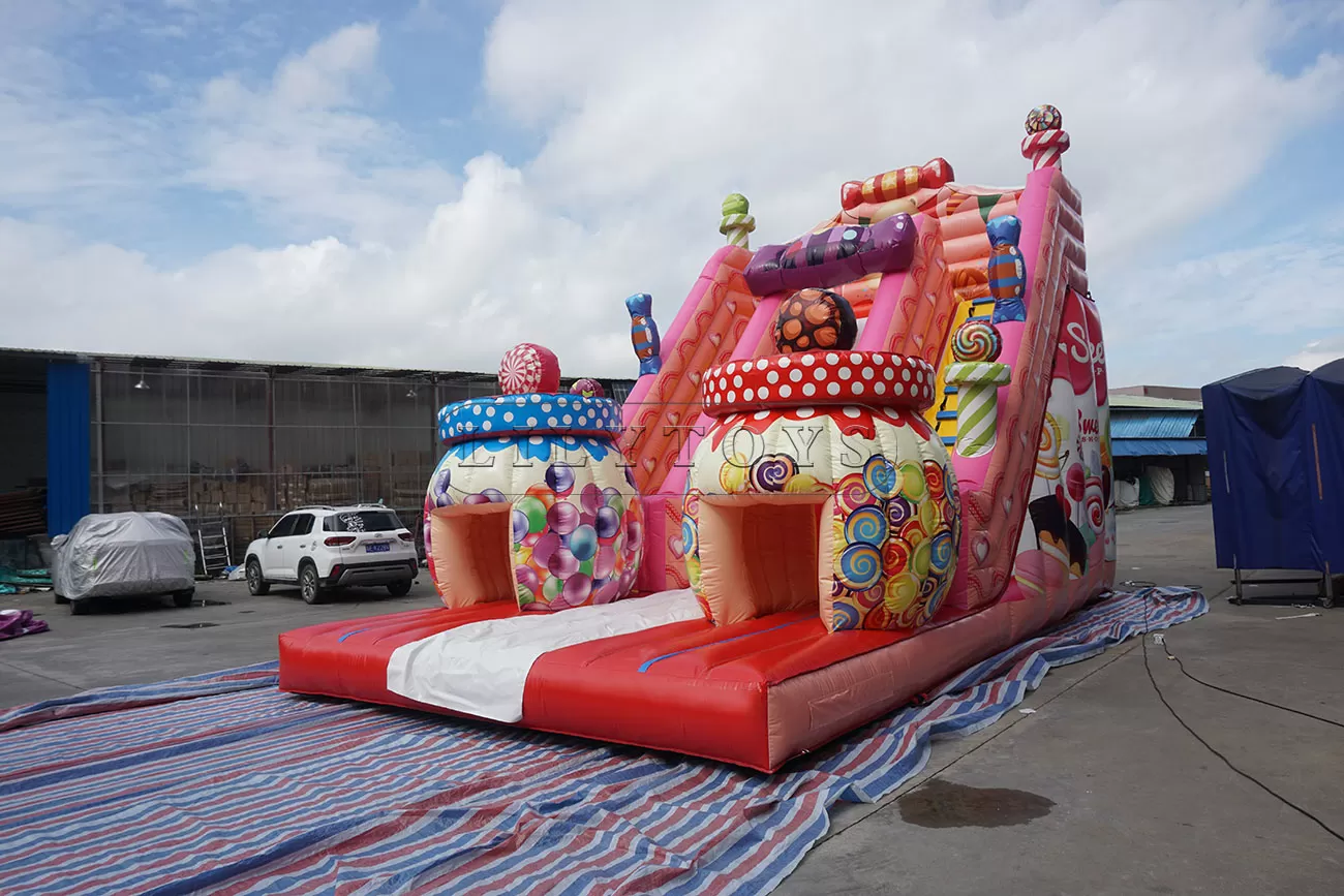 Colorful popular inflatable candy bouncy slide for sale