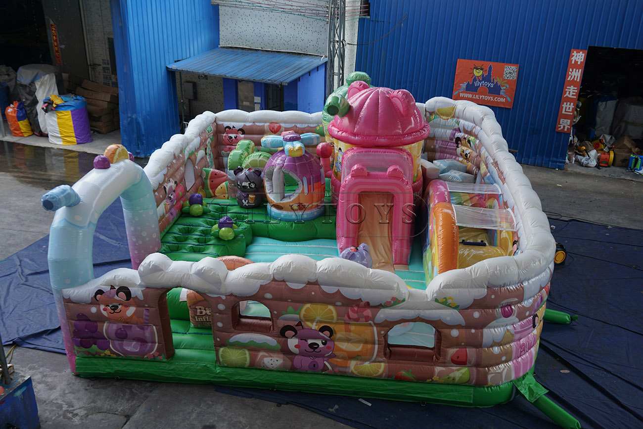 Lovely inflatable fun city for kids bear and fruit pvc