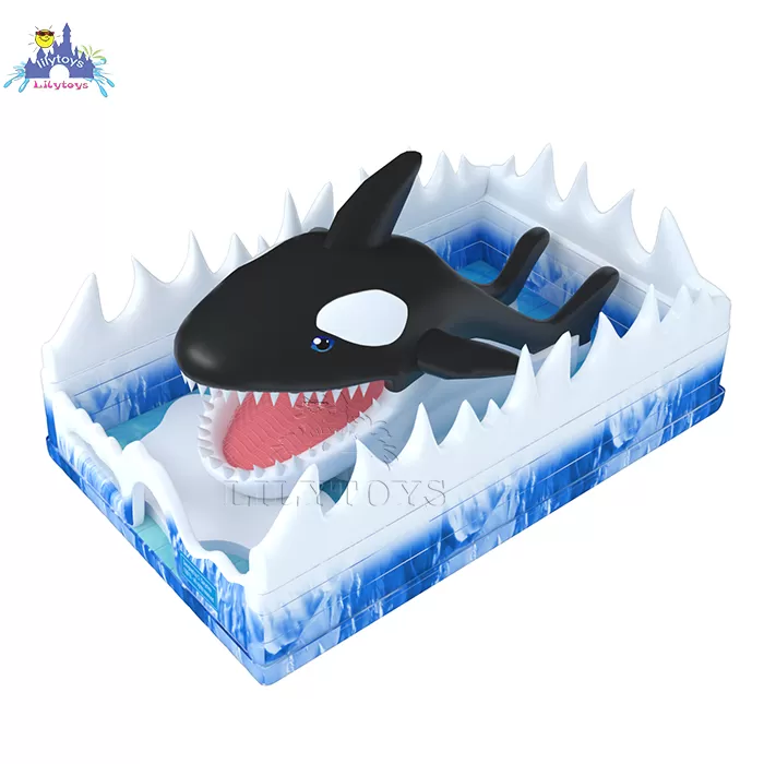 white wave shark inflatable playground