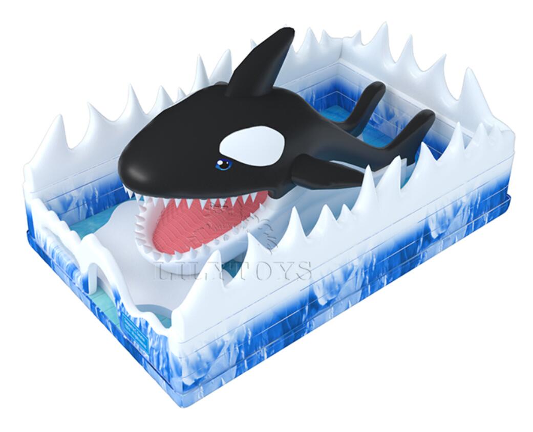 white wave shark inflatable playground