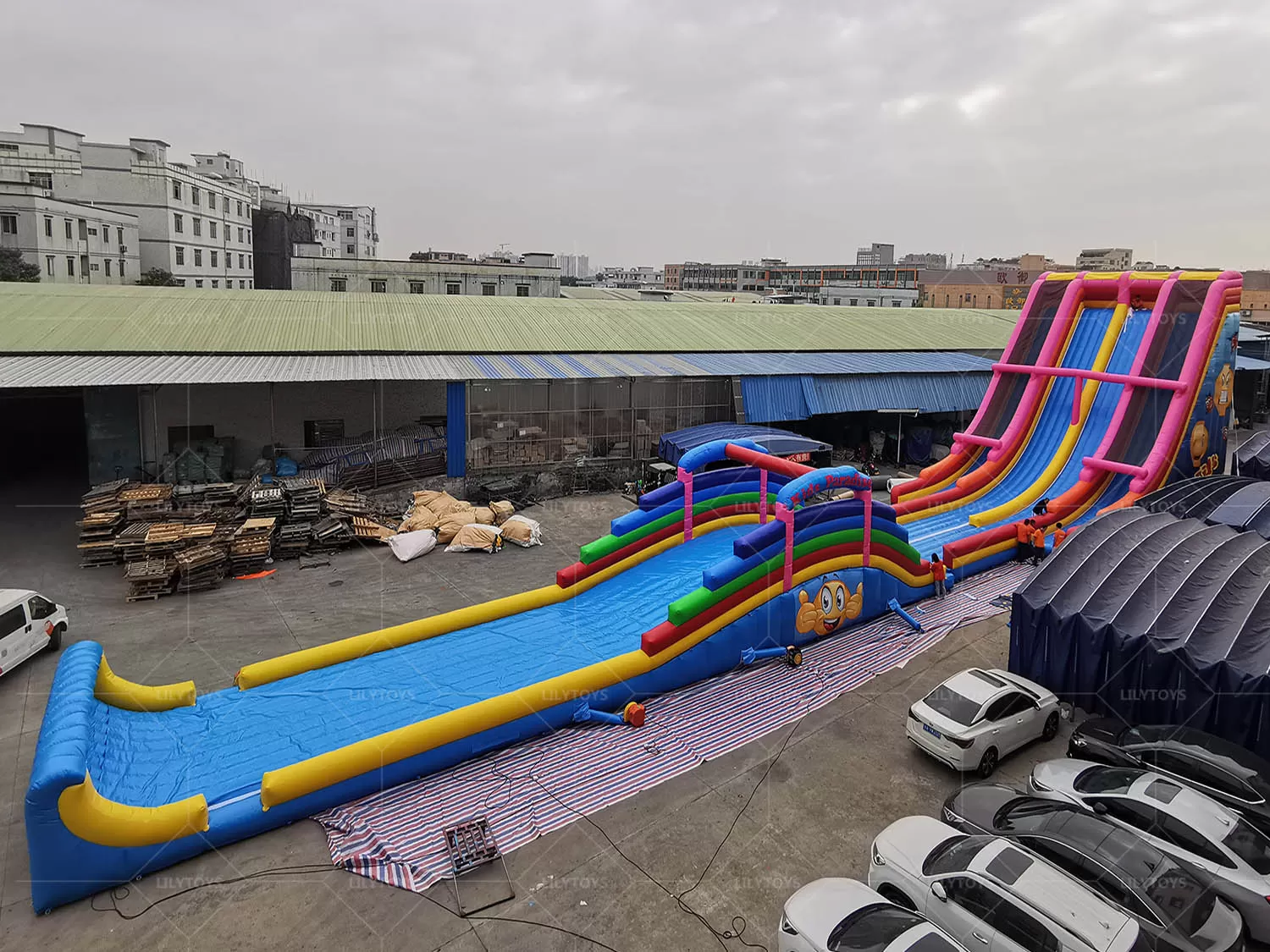 commercial grade pvc inflatable double lanes inflatable water slide for kids and adults