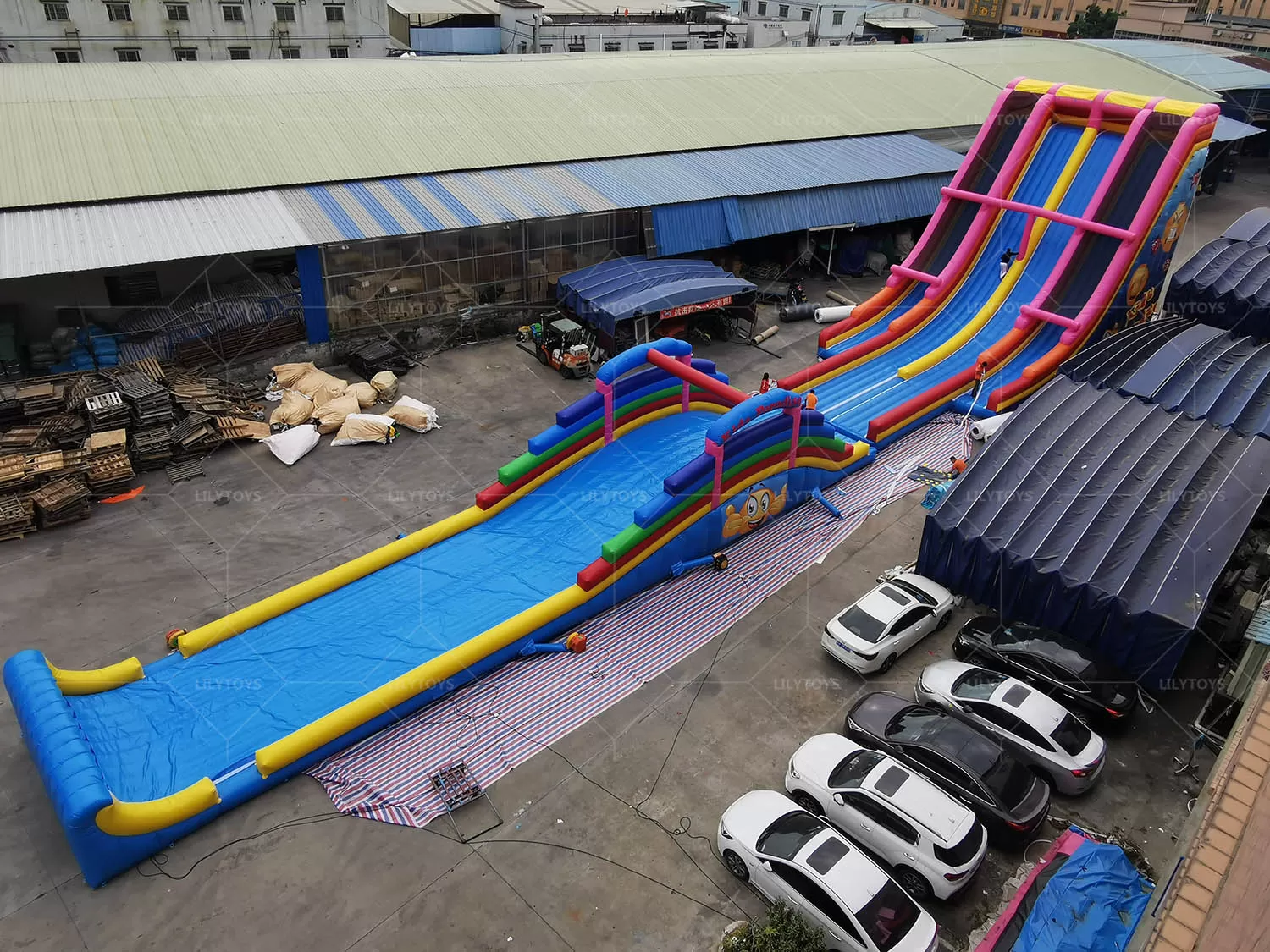 commercial grade pvc inflatable double lanes inflatable water slide for kids and adults