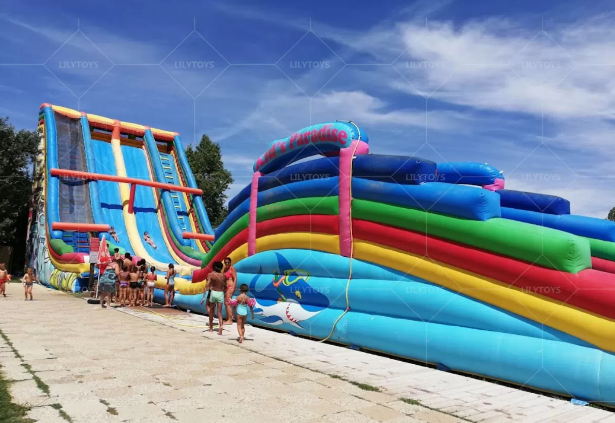 commercial grade pvc inflatable double lanes inflatable water slide for kids and adults